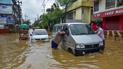 A large part of Guwahati, especially the low-lying areas,has been struggling with flood water for the last three days. (PTI) A large part of Guwahati, especially the low-lying areas,has been struggling with flood water for the last three days. (PTI)