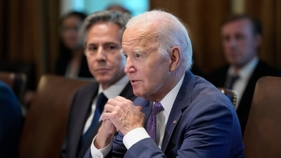 Israel-Palestine Conflict: US President Joe Biden speaks during a meeting with his Cabinet in the Cabinet Room of the White House in Washington. (AP) Israel-Palestine Conflict: US President Joe Biden speaks during a meeting with his Cabinet in the Cabinet Room of the White House in Washington. (AP)