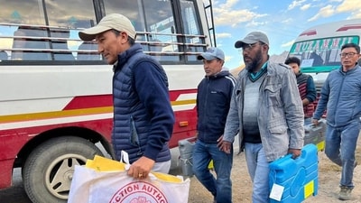 Election staff during the 5th Ladakh Autonomous Hill Development Council Kargil elections, in Kargil (PTI) Election staff during the 5th Ladakh Autonomous Hill Development Council Kargil elections, in Kargil (PTI)