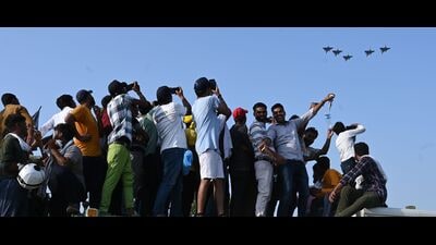 Glimpses of the Air display held over Sangam in Prayagraj on Sunday. (Anil Kumar Maurya/HT Photo) Glimpses of the Air display held over Sangam in Prayagraj on Sunday. (Anil Kumar Maurya/HT Photo)