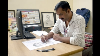 Hailing from Dapodi, Walunjkar never imagined that his hobby of drawing sketches would bring him such fame and recognition. (HT PHOTO)