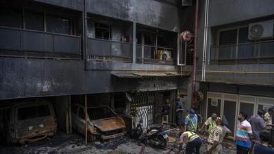 Mumbai, India - Oct. 6, 2023: Seven dead, 61 injured as massive fire breaks out at Jai Bhavani SRA Building, Goregaon building in Mumbai, India, on Friday, October 6, 2023. (Photo by Satish Bate/ Hindustan Times) (Hindustan Times) Mumbai, India - Oct. 6, 2023: Seven dead, 61 injured as massive fire breaks out at Jai Bhavani SRA Building, Goregaon building in Mumbai, India, on Friday, October 6, 2023. (Photo by Satish Bate/ Hindustan Times) (Hindustan Times)
