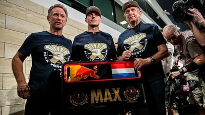 Red Bull Racing's team principal Christian Horner (L), 2023 world champion Red Bull Racing's Dutch driver Max Verstappen (C) and Red Bull Formula One team advisor Helmut Marko pose for a picture (AFP) Red Bull Racing's team principal Christian Horner (L), 2023 world champion Red Bull Racing's Dutch driver Max Verstappen (C) and Red Bull Formula One team advisor Helmut Marko pose for a picture (AFP)