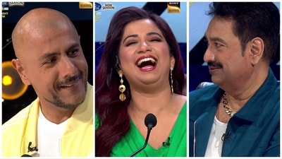 Vishal Dadlani, Shreya Ghoshal and Kumar Sanu on Indian Idol. Vishal Dadlani, Shreya Ghoshal and Kumar Sanu on Indian Idol.