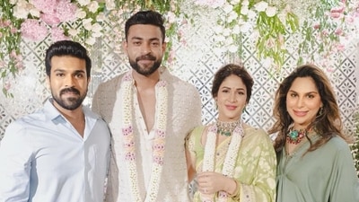 Ram Charan and Upasana Konidela at Varun Tej and Lavanya Tripathi's engagement in June this year.