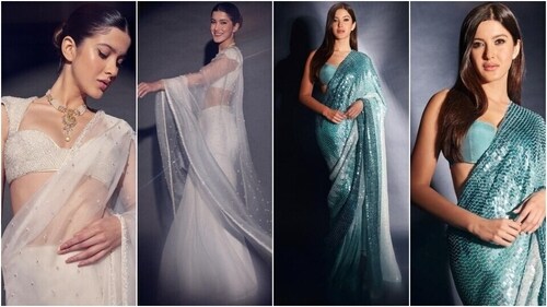 Shanaya Kapoor strikes a pose in two sarees. (Instagram) Shanaya Kapoor strikes a pose in two sarees. (Instagram)