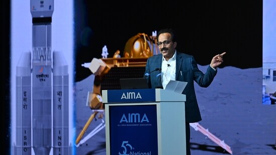ISRO Chairman S. Somnath speaks at a convention in New Delhi. (File Photo by Vipin Kumar/ Hindustan Times) (Hindustan Times)