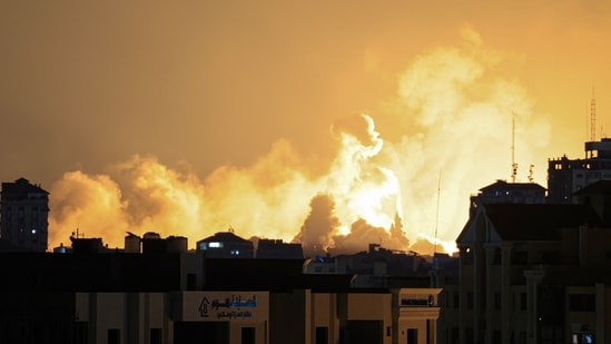 Israel-Palestine Conflict: Smoke rises above buildings in Gaza City during an Israeli air strike. (AFP)