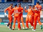 Netherlands' Colin Ackermann celebrates the dismissal of Pakistan's captain Babar Azam during their match in the ICC Men's Cricket World Cup India 2023 Netherlands' Colin Ackermann celebrates the dismissal of Pakistan's captain Babar Azam during their match in the ICC Men's Cricket World Cup India 2023