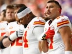 MINNEAPOLIS, MINNESOTA - OCTOBER 08: Travis Kelce #87 of the Kansas City Chiefs looks on prior to a game against the Minnesota Vikings at U.S. Bank Stadium on October 08, 2023 in Minneapolis, Minnesota. David Berding/Getty Images/AFP (Photo by David Berding / GETTY IMAGES NORTH AMERICA / Getty Images via AFP)