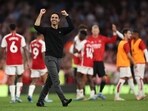 Arsenal manager Mikel Arteta celebrates after the match