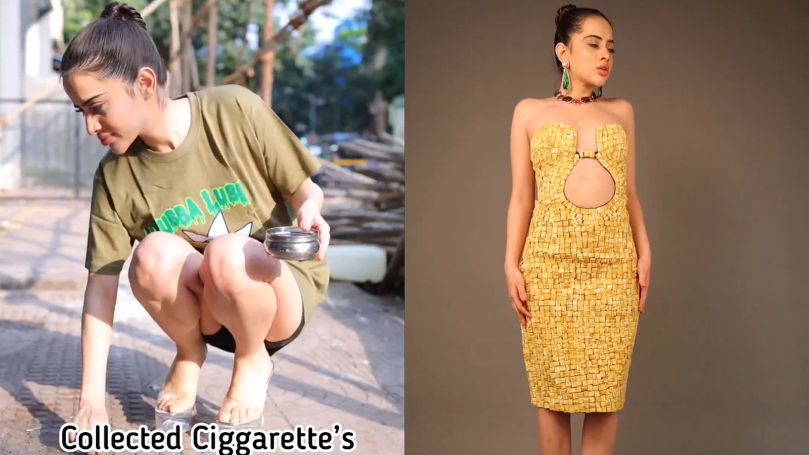 Uorfi Javed picks up cigarette buds from roadside, turns them into an outfit | Trending - Vimarsana News