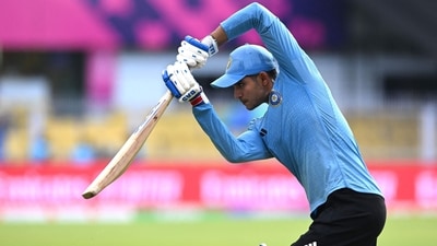Shubman Gill plays a shot during a practice prior to a a warm-up match between India and England (AFP)