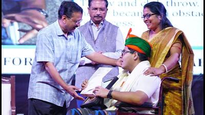 Delhi chief minister Arvind Kejriwal at the awards ceremony held for individuals with disabilities on Monday. (HT Photo)