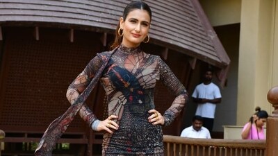 Fatima Sana Shaikh looked stunning in a short fly-theme dress during Dhak Dhak promotions. The adventure drama will release in theatres on October 13. Fatima Sana Shaikh looked stunning in a short fly-theme dress during Dhak Dhak promotions. The adventure drama will release in theatres on October 13. 