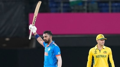 India's KL Rahul raises his bat after scoring the wining run (AP) India's KL Rahul raises his bat after scoring the wining run (AP)