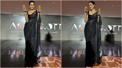 Karishma accessorised the saree with minimal jewels, including green sapphire stone earrings and a dainty bracelet. Lastly, she chose subtle smoky eyes, mascara on the lashes, darkened brows, blushed cheekbones, nude lip shade, dewy base, and a messy hair bun for the glam picks. (Instagram) Karishma accessorised the saree with minimal jewels, including green sapphire stone earrings and a dainty bracelet. Lastly, she chose subtle smoky eyes, mascara on the lashes, darkened brows, blushed cheekbones, nude lip shade, dewy base, and a messy hair bun for the glam picks. (Instagram)