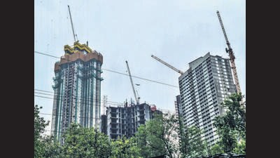 Mumbai, India - July 13, 2022: South Tower building (extreme right) under construction by Glider Buildcon Realtors Pvt. Ltd. and Omkar House at Saat Rasta near Mahalaxmi, in Mumbai, India, on Wednesday, July 13, 2022. (Photo by Pratik Chorge/Hindustan Times) (HT PHOTO) Mumbai, India - July 13, 2022: South Tower building (extreme right) under construction by Glider Buildcon Realtors Pvt. Ltd. and Omkar House at Saat Rasta near Mahalaxmi, in Mumbai, India, on Wednesday, July 13, 2022. (Photo by Pratik Chorge/Hindustan Times) (HT PHOTO)