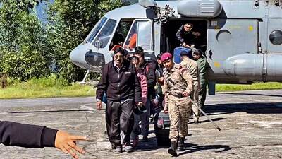 The Indian Air Force (IAF) has started humanitarian aid and disaster relief operations in Sikkim, and rescued the first batch of stranded tourists from Lachen to Mangan aboard a helicopter, a Defence official said. (PTI) The Indian Air Force (IAF) has started humanitarian aid and disaster relief operations in Sikkim, and rescued the first batch of stranded tourists from Lachen to Mangan aboard a helicopter, a Defence official said. (PTI)