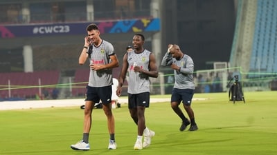 South African players during a practice session ahead of their ICC Men's Cricket World Cup 2023 match against South Africa at Bharat Ratna Shri Atal Bihari Vajpayee Ekana Cricket Stadium in Lucknow (PTI) South African players during a practice session ahead of their ICC Men's Cricket World Cup 2023 match against South Africa at Bharat Ratna Shri Atal Bihari Vajpayee Ekana Cricket Stadium in Lucknow (PTI)