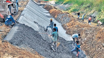Repair work on Munak canal in Sonepat on Monday. (HT photo) Repair work on Munak canal in Sonepat on Monday. (HT photo)
