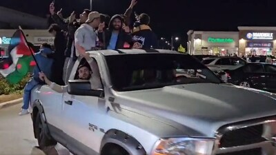 Videos surfaced online purportedly show some youths on the streets of Mississauga, Ontario, celebrating the Hamas terror attacks on Israel waving Palestinian flags. (Rebel News Canada) Videos surfaced online purportedly show some youths on the streets of Mississauga, Ontario, celebrating the Hamas terror attacks on Israel waving Palestinian flags. (Rebel News Canada)