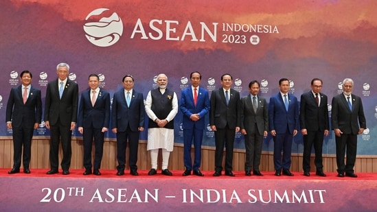 World leaders including Prime Minister Narendra Modi, President of Philipinnes Ferdinand Romualdez Marcos Jr, Singapore's Prime Minister Lee Hsien Loong, Thailand's Permanent Secretary of Ministry of Foreign Affairs Sarun Charoensuwan, Vietnam's Prime Minister Pham Minh Chinh, and others pose for a photograph during the 20th ASEAN-India Summit as part of the 43rd ASEAN Summit in Jakarta. (Reuters)