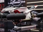 A Lazareth 'Moto Volante' LMV 496 flying motorcycle on the opening day of the Geneva International Motor Show Qatar 2023, in Doha, Qatar, on Friday, Oct. 6, 2023.. Photographer: Christopher Pike/Bloomberg