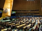 UN General Assembly President Dennis Francis reads the election results of new members to the Human Rights Council.