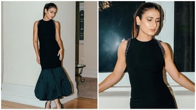 Fatima Sana Shaikh, who is currently occupied with the promotions of her upcoming film Dhak Dhak, recently posted a series of photos showcasing her attire for a specific event. The outfit of choice was an eye-catching black midi dress, embodying simplicity and elegance. (Instagram/@fatimasanashaikh) Fatima Sana Shaikh, who is currently occupied with the promotions of her upcoming film Dhak Dhak, recently posted a series of photos showcasing her attire for a specific event. The outfit of choice was an eye-catching black midi dress, embodying simplicity and elegance. (Instagram/@fatimasanashaikh)