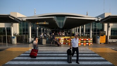 Israel-Palestine War: A departures board announcing flights to Tel Aviv, Israel, is seen in Larnaca International Airport, in Larnaca, Cyprus. (Reuters)
