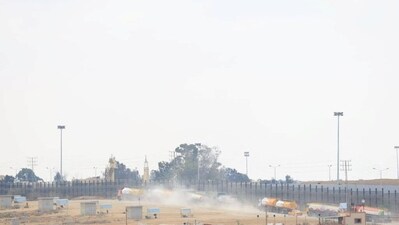 Israel-Palestine Conflict: Trucks carrying aid are seen near the Rafah border in Gaza after entering from Egypt. (Reuters)