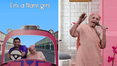 The image shows a woman and her grandson in a recreated video of the song Barbie Girl. (Instagram/@viraj_ghelani) The image shows a woman and her grandson in a recreated video of the song Barbie Girl. (Instagram/@viraj_ghelani)
