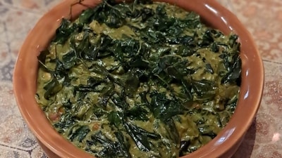Methi Chicken, a dish made with green leafy vegetables infused with chicken at Mulk, Mumbai. Methi Chicken, a dish made with green leafy vegetables infused with chicken at Mulk, Mumbai.