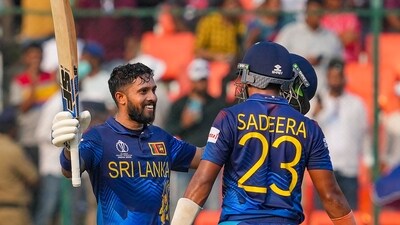 Sri Lanka were propelled to their total thanks to whirlwind centuries from Kusal Mendis and Sadeera Samarawickrama. Mendi scored 122 in just 77 balls (PTI) Sri Lanka were propelled to their total thanks to whirlwind centuries from Kusal Mendis and Sadeera Samarawickrama. Mendi scored 122 in just 77 balls (PTI)