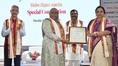 Tanzanian President Samia Suluhu Hassan was conferred an honorary doctorate by Jawaharlal Nehru University for her role in fostering stronger India-Tanzania relations (X/DrSJaishankar) Tanzanian President Samia Suluhu Hassan was conferred an honorary doctorate by Jawaharlal Nehru University for her role in fostering stronger India-Tanzania relations (X/DrSJaishankar)