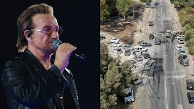 U2's Bono pays tribute to victims of the Hamas terror attack at music festival in Israel (South First Responders/AFP and @U2/X)