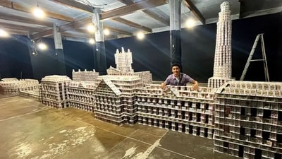 Arnav Daga from India posing with the structure he created in 41 days. (Guinness World Records ) Arnav Daga from India posing with the structure he created in 41 days. (Guinness World Records )