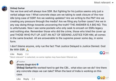 Shweta's response to a Sushant fan. Shweta's response to a Sushant fan.