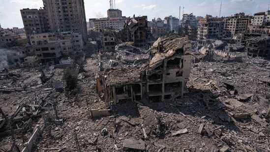 Israel-Palestine Conflict: A view of the rubble of buildings hit by an Israeli airstrike, in Gaza City. (AP)