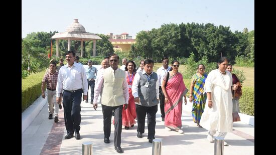 NAAC team on the BBAU campus in Lucknow on Tuesday (HT Photo)