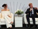Britain's Prince Harry, Duke of Sussex and his wife Meghan, Duchess of Sussex attend a panel held during Project Healthy Minds' second annual World Mental Health Day Festival and The Archewell Foundation Parents' Summit: Mental Wellness in the Digital Age in New York City, U.S., October 10, 2023. 