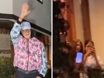 Amitabh Bachchan greets fans at Jalsa, Aishwarya Rai and Navya Naveli in the background Amitabh Bachchan greets fans at Jalsa, Aishwarya Rai and Navya Naveli in the background