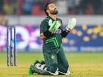 Pakistan's Mohammad Rizwan celebrates after scoring a century (100 runs) during the 2023 ICC Men's Cricket World Cup match against Sri Lanka at the Rajiv Gandhi International Stadium in Hyderabad Pakistan's Mohammad Rizwan celebrates after scoring a century (100 runs) during the 2023 ICC Men's Cricket World Cup match against Sri Lanka at the Rajiv Gandhi International Stadium in Hyderabad