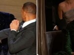Left- Will Smith smacking Chris Rock at the Oscars. Right- Jada Pinkett Smith's reaction when Chris made a joke about her, seconds before the slap. Left- Will Smith smacking Chris Rock at the Oscars. Right- Jada Pinkett Smith's reaction when Chris made a joke about her, seconds before the slap.