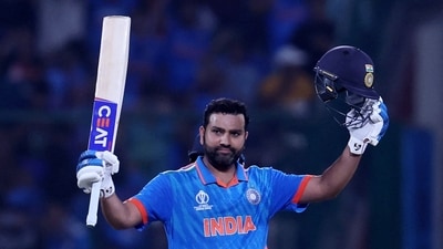 India's Rohit Sharma celebrates after reaching his century (REUTERS)