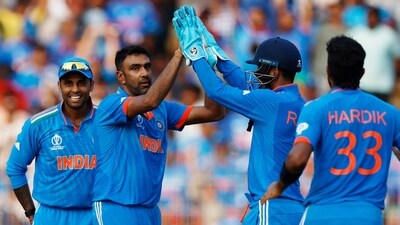 India's Hardik Pandya celebrates after taking a catch to dismiss Australia's Cameron Green off the bowling of Ravichandran Ashwin (REUTERS)