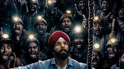 Akshay Kumar in a poster of his latest film Mission Raniganj. (PTI Photo) (PTI) Akshay Kumar in a poster of his latest film Mission Raniganj. (PTI Photo) (PTI)