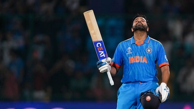 India captain Rohit Sharma sent records tumbling as he scored 131 in 84 balls. His century and Virat Kohli's unbeaten half century helped India chase down a target of 273 with eight wickets and a whopping 15 overs to spare. (PTI) India captain Rohit Sharma sent records tumbling as he scored 131 in 84 balls. His century and Virat Kohli's unbeaten half century helped India chase down a target of 273 with eight wickets and a whopping 15 overs to spare. (PTI)