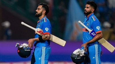 Virat Kohli and Shreyas Iyer after India's victory in the ICC Men's Cricket World Cup 2023 match against Afghanistan (PTI) Virat Kohli and Shreyas Iyer after India's victory in the ICC Men's Cricket World Cup 2023 match against Afghanistan (PTI)